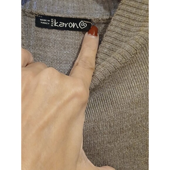 Classic Beige Sweater Womens Large Park Karon Made in Turkey - Picture 3 of 3